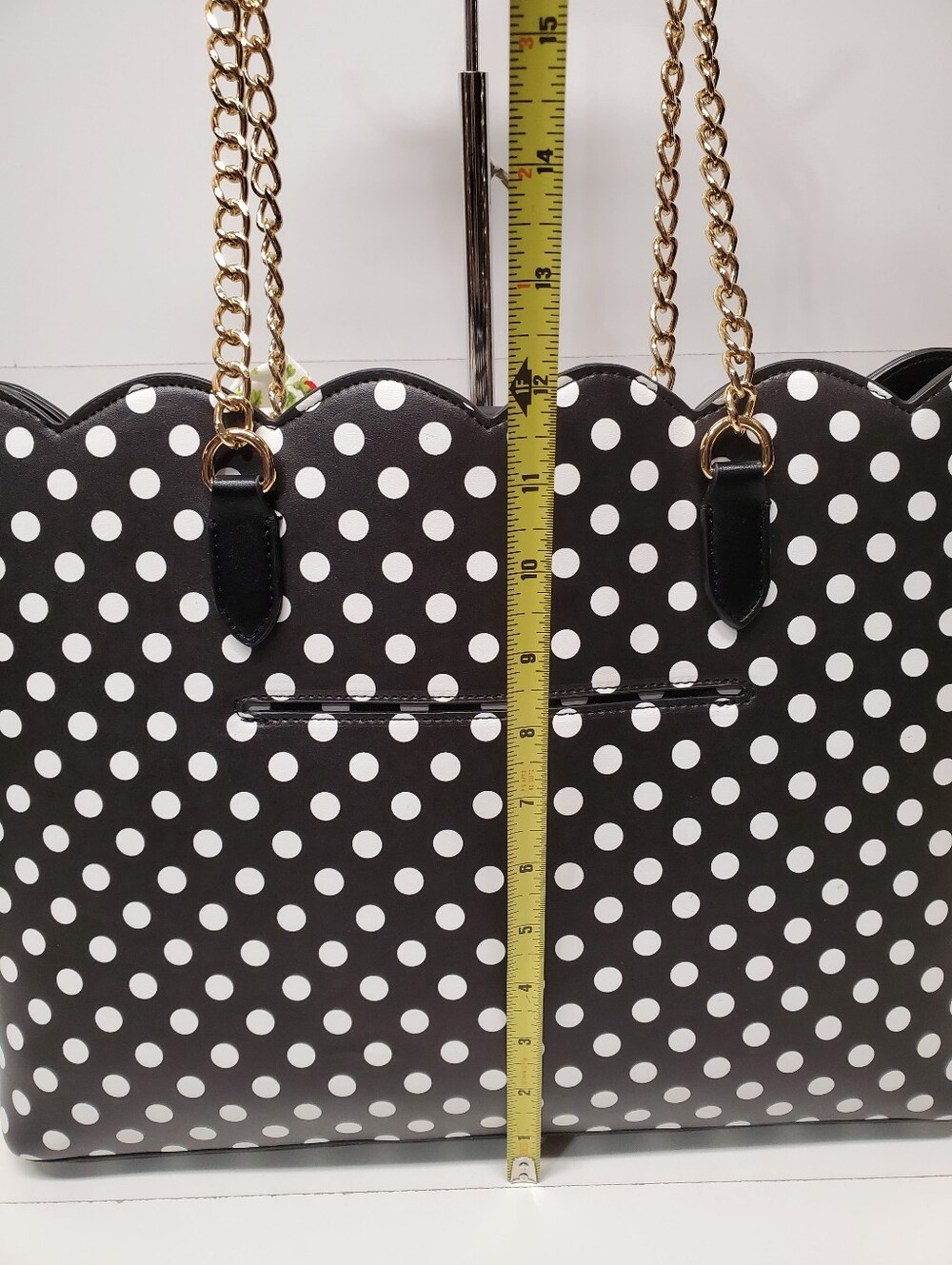 Betsey Johnson Black and White Polka Dot Tote with Floral Scarf Bow - Picture 4 of 6